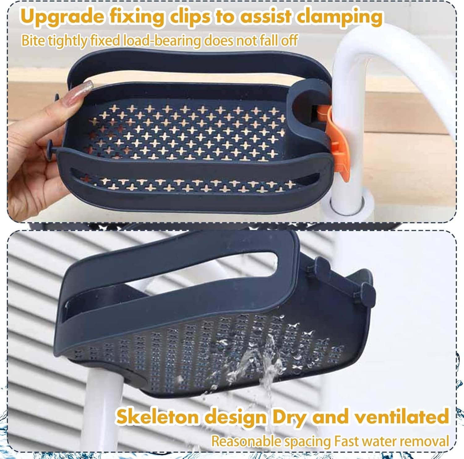 Kitchen Sink Faucet Organizer Rack ? Adjustable Holder for Sponges, Soaps & Brushes ? Drainage Design Sink Caddy Shelf for Tidy Countertops

