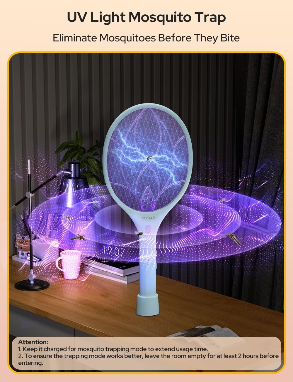 Rechargeable Mosquito Killer Racket ? LED Electric Fly Swatter with Rechargeable Battery ? Portable and Safe Mosquito Repellent

