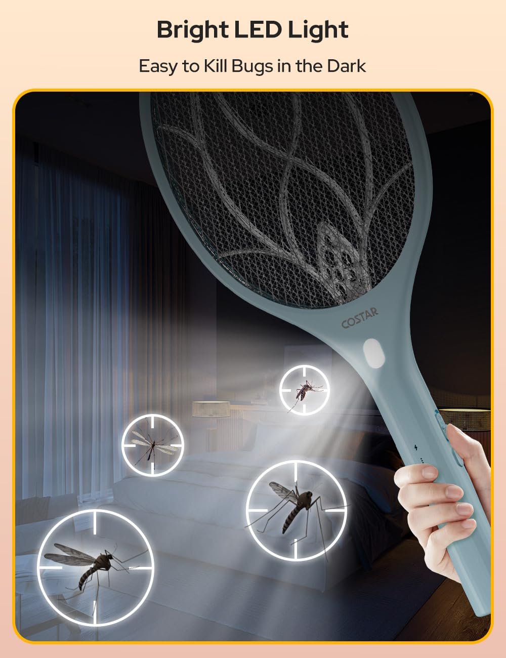 Rechargeable Mosquito Killer Racket ? LED Electric Fly Swatter with Rechargeable Battery ? Portable and Safe Mosquito Repellent

