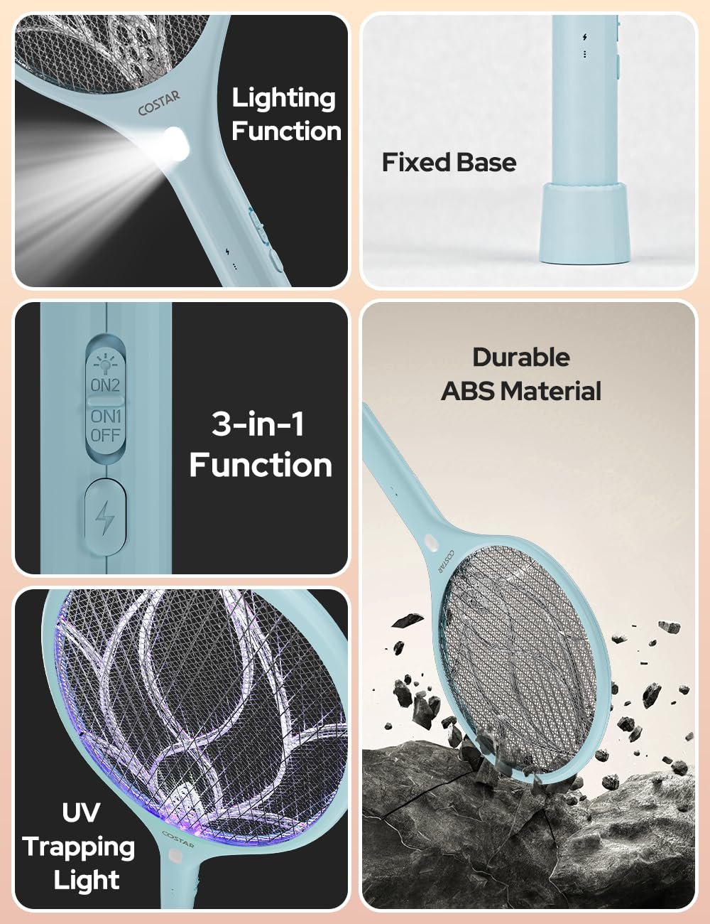 Rechargeable Mosquito Killer Racket ? LED Electric Fly Swatter with Rechargeable Battery ? Portable and Safe Mosquito Repellent

