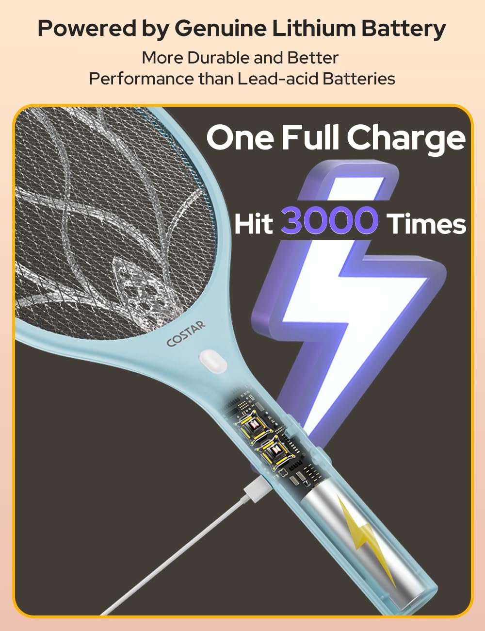 Rechargeable Mosquito Killer Racket ? LED Electric Fly Swatter with Rechargeable Battery ? Portable and Safe Mosquito Repellent

