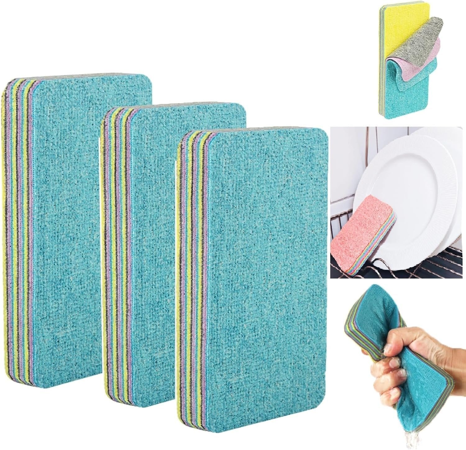 12 PC Multipurpose Rainbow Dish Cleaning Sponge ? Non-Scratch, Durable, Colorful Sponges for Kitchen, Dishes, and Household Cleaning

