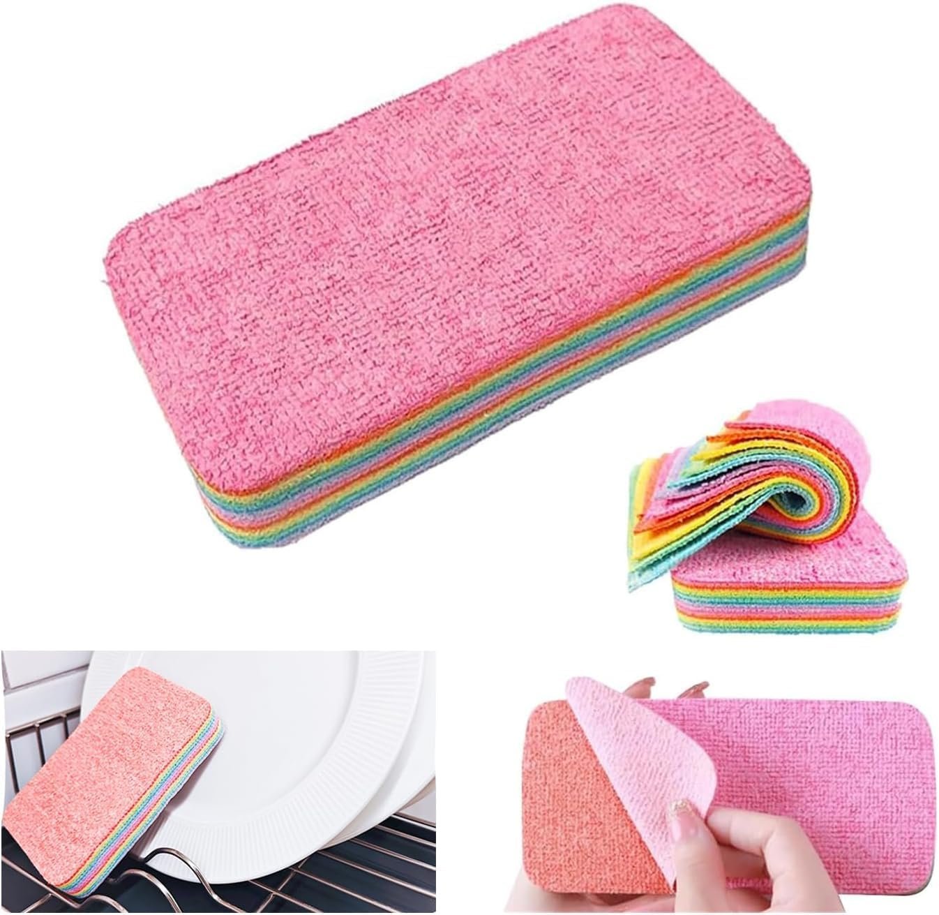 12 PC Multipurpose Rainbow Dish Cleaning Sponge ? Non-Scratch, Durable, Colorful Sponges for Kitchen, Dishes, and Household Cleaning

