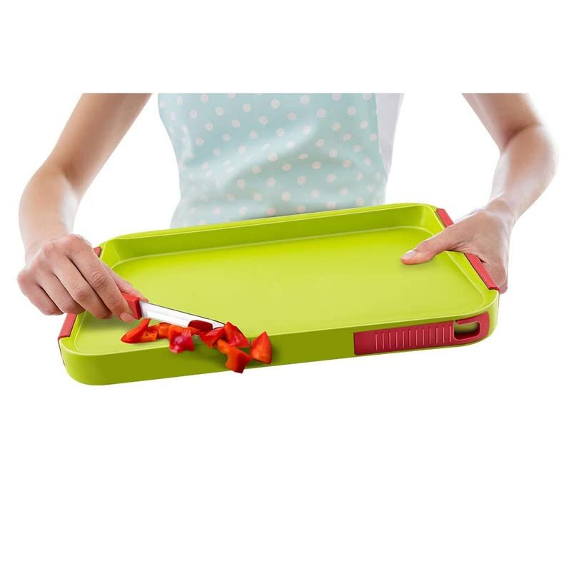 2 in 1 Cut and Chop Plastic Chopping Board ? Dual-Sided with Stainless Steel Knives

