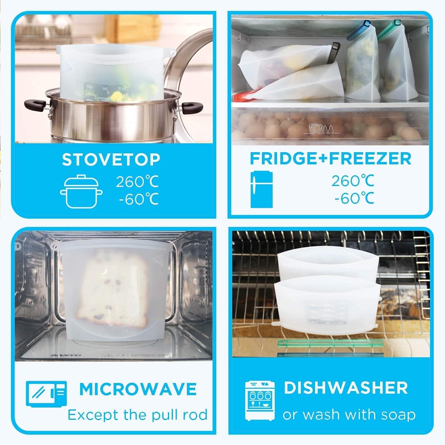 1000ml Silicon Bag (1 Piece) ? Reusable Food Storage Bag with Leak-Proof Seal ? Freezer, Microwave & Dishwasher Safe ? Eco-Friendly Alternative to Plastic

