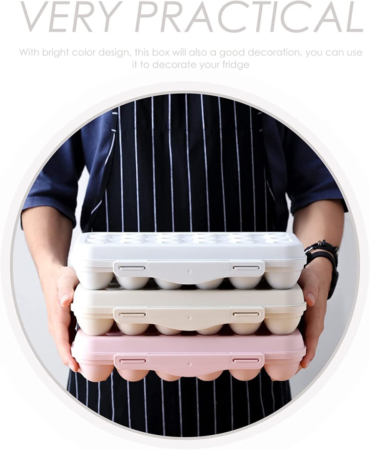 18 Grid Plastic Egg Holder Tray ? Stackable Refrigerator Egg Storage Box with Lid ? Durable & BPA-Free ? Keeps Eggs Fresh & Organized

