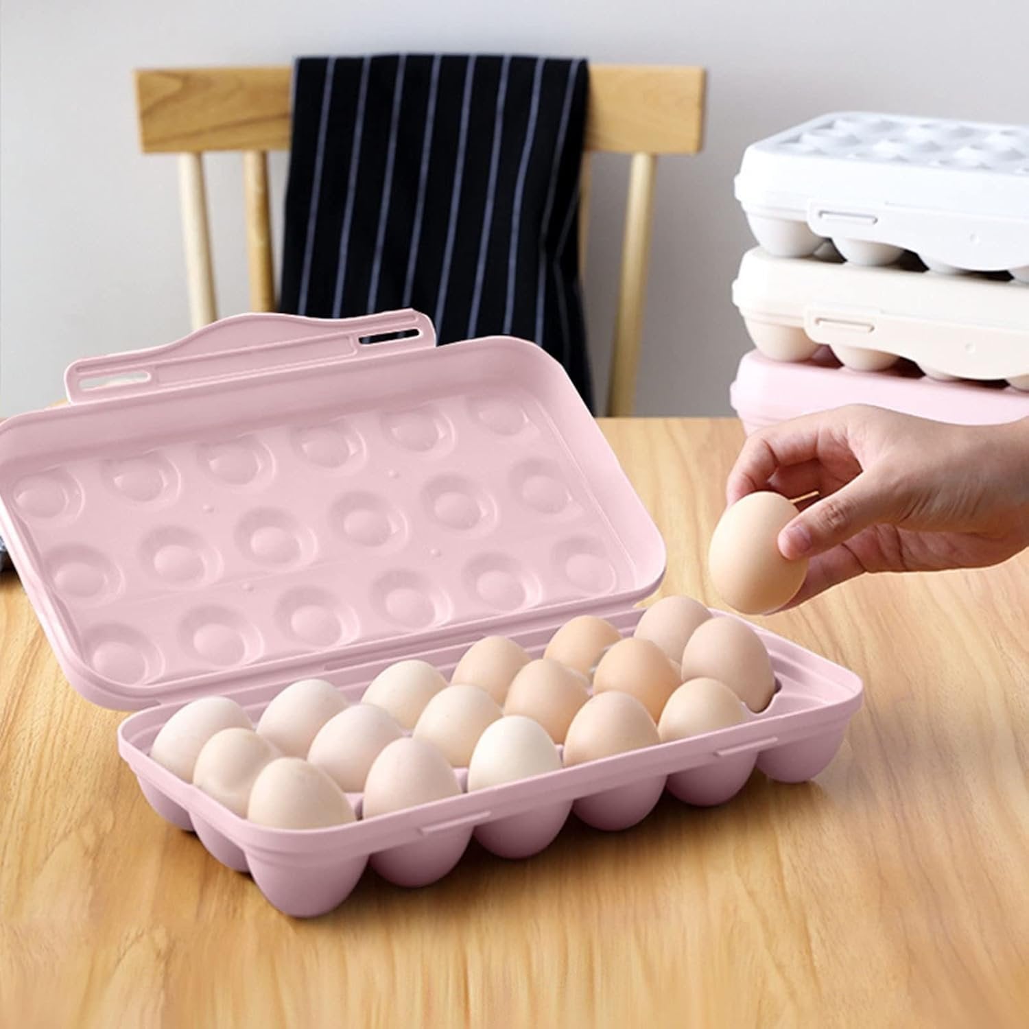18 Grid Plastic Egg Holder Tray ? Stackable Refrigerator Egg Storage Box with Lid ? Durable & BPA-Free ? Keeps Eggs Fresh & Organized

