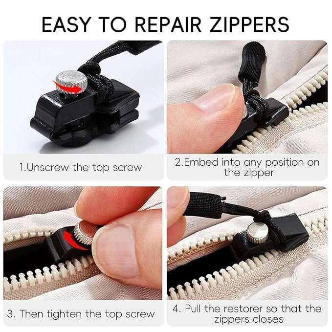 Zipper Repair Kit (Set of 5) ? Universal Instant Zipper Replacement Tool ? Fix Broken Zippers on Jackets, Bags, Tents & Luggage Without Sewing

