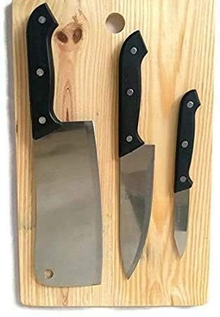 WOODEN CHOPPING BOARD 5-PCS KNIFE SET ? Premium Quality Wooden Board with 5 Sharp Knives for Kitchen Prep

