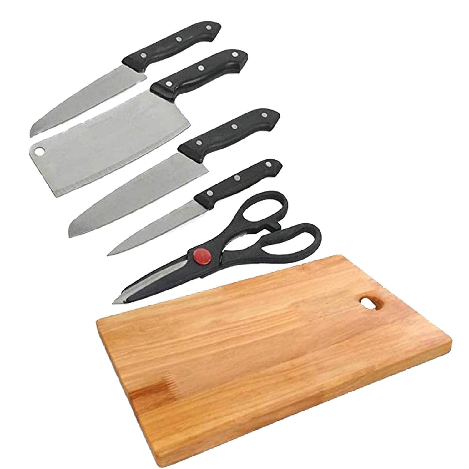 WOODEN CHOPPING BOARD 5-PCS KNIFE SET ? Premium Quality Wooden Board with 5 Sharp Knives for Kitchen Prep

