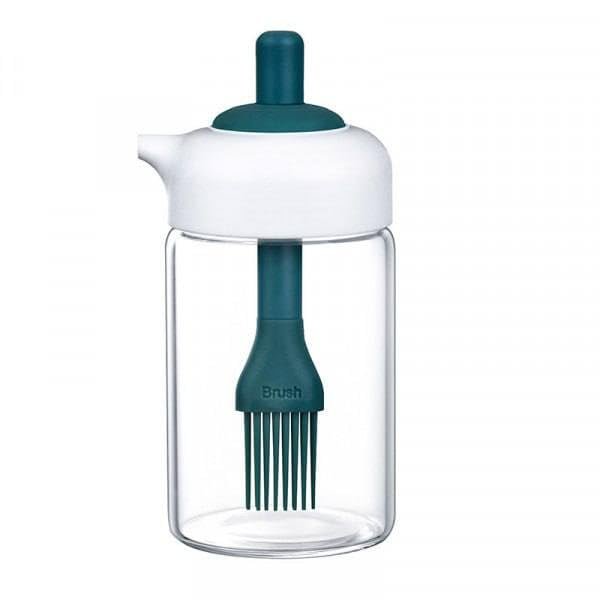 2 IN 1 OIL DISPENSER CONDIMENT JAR WITH SILICONE BRUSH ? Convenient Oil and Condiment Dispenser with Built-In Brush

