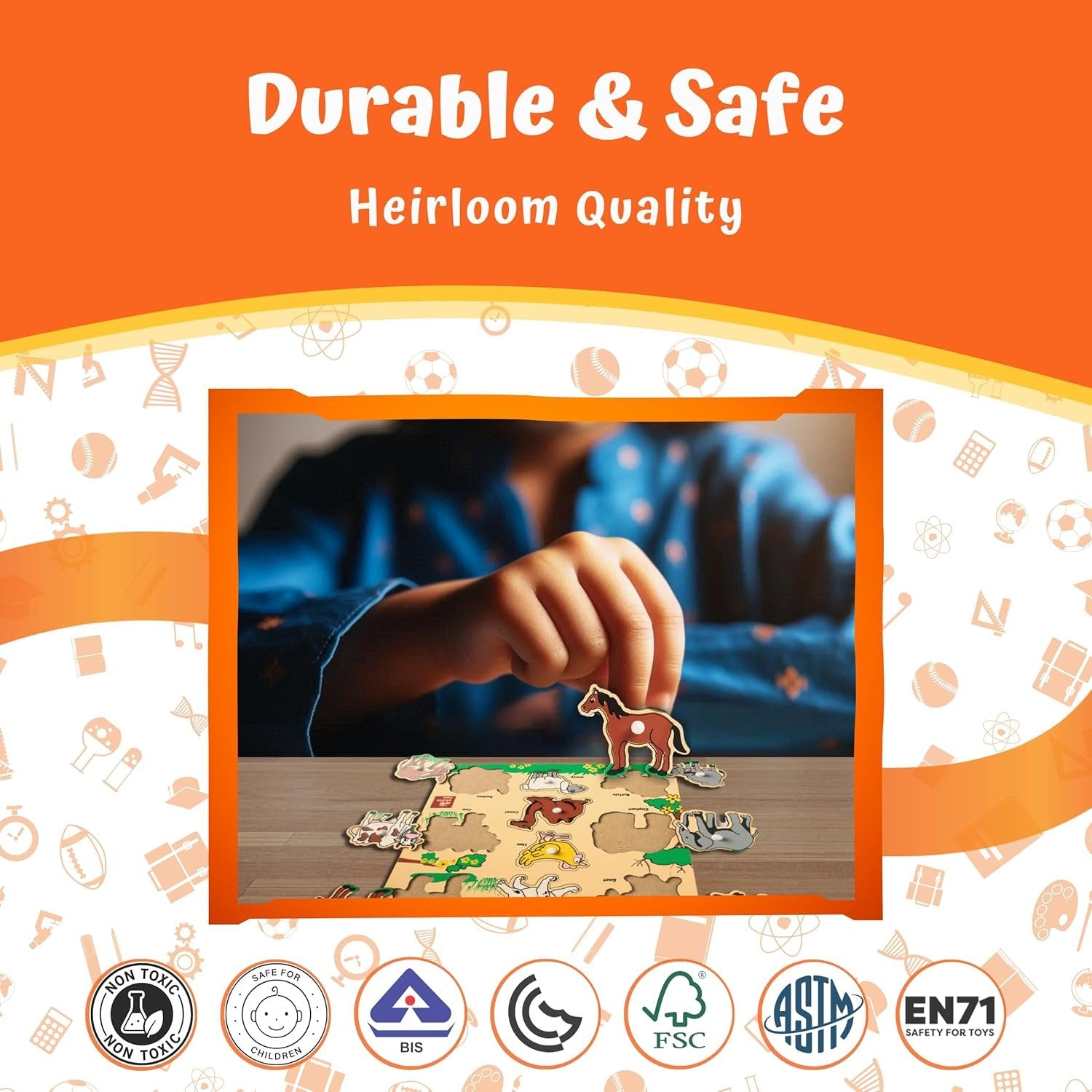 Wooden Animals Shapes Puzzle ? Fun and Educational Toy for Toddlers ? Learn Animal Names, Shapes, and Improve Motor Skills

