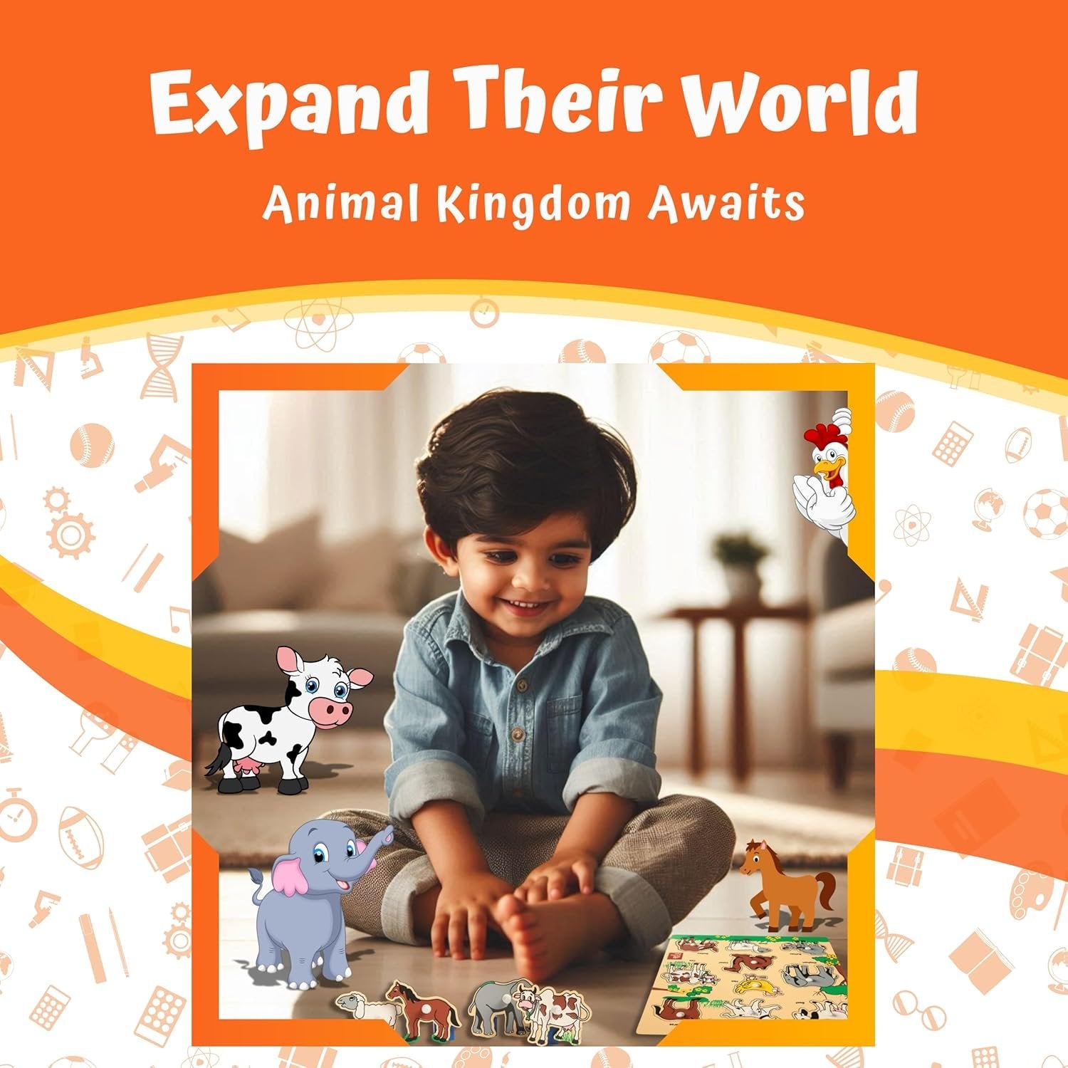 Wooden Animals Shapes Puzzle ? Fun and Educational Toy for Toddlers ? Learn Animal Names, Shapes, and Improve Motor Skills

