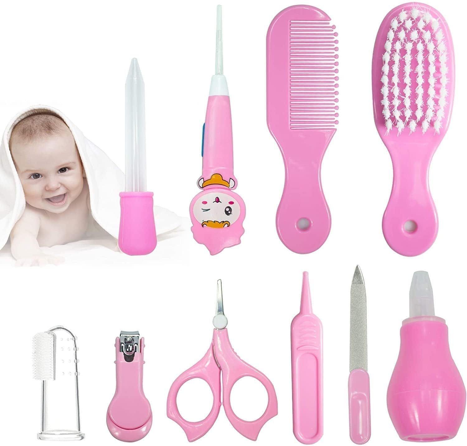 Baby Care Kit (10 PCS) ? Essential Grooming and Care Set for Babies ? Includes Nail Clipper, Comb, Brush, and More

