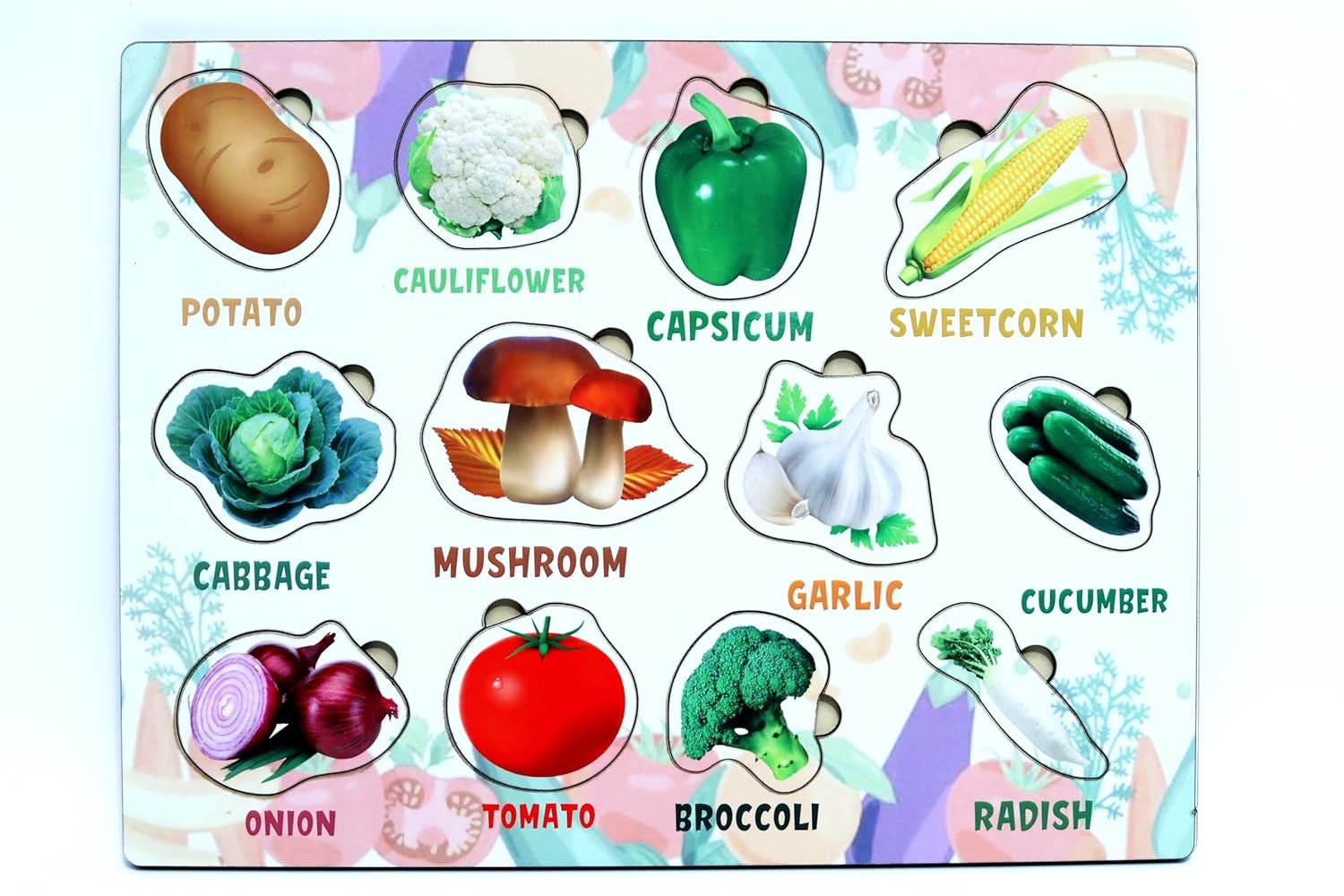 Wooden Vegetable Shapes Puzzle ? Educational Wooden Puzzle for Kids ? Fun Learning Toy to Teach Vegetables and Shapes

