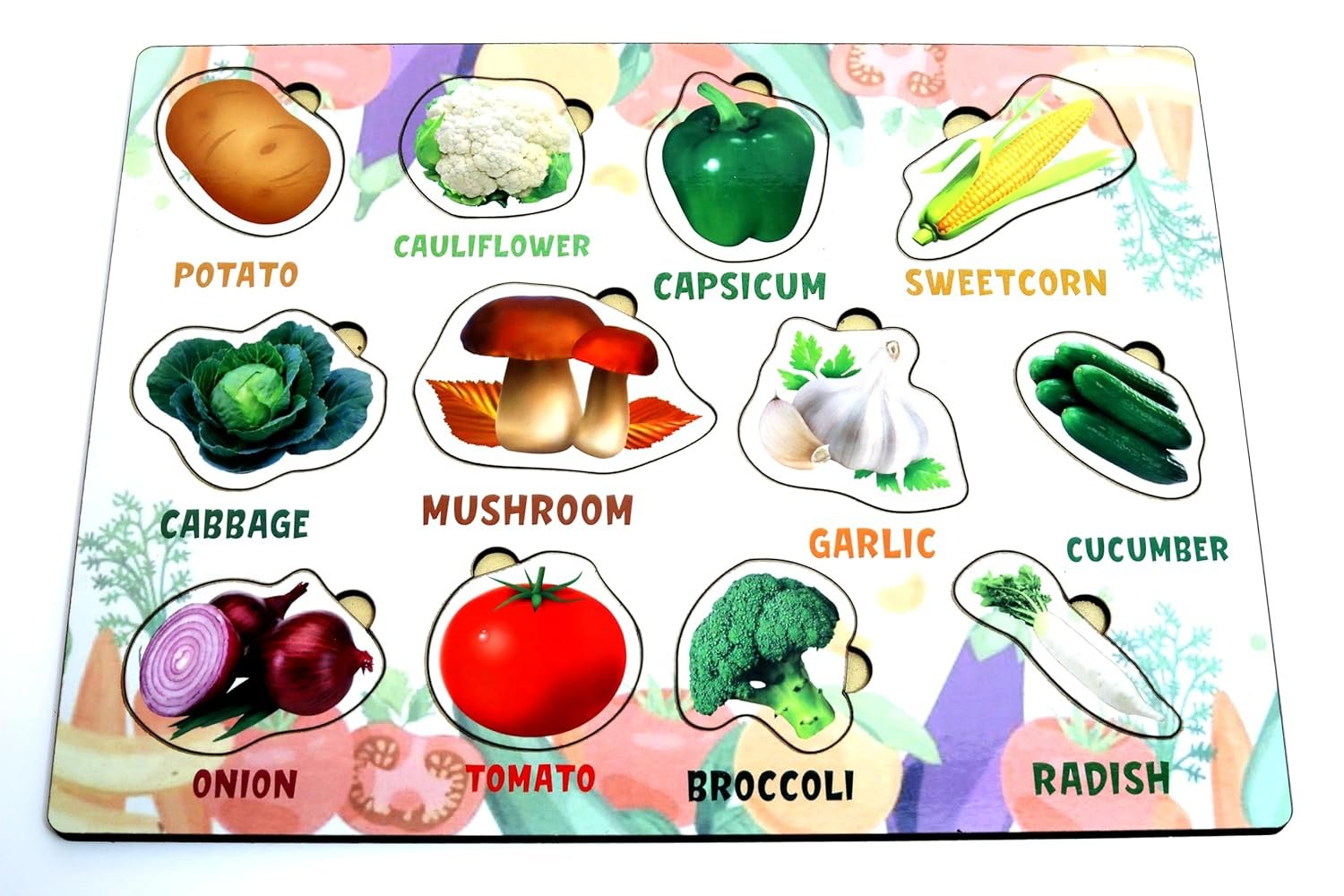 Wooden Vegetable Shapes Puzzle ? Educational Wooden Puzzle for Kids ? Fun Learning Toy to Teach Vegetables and Shapes

