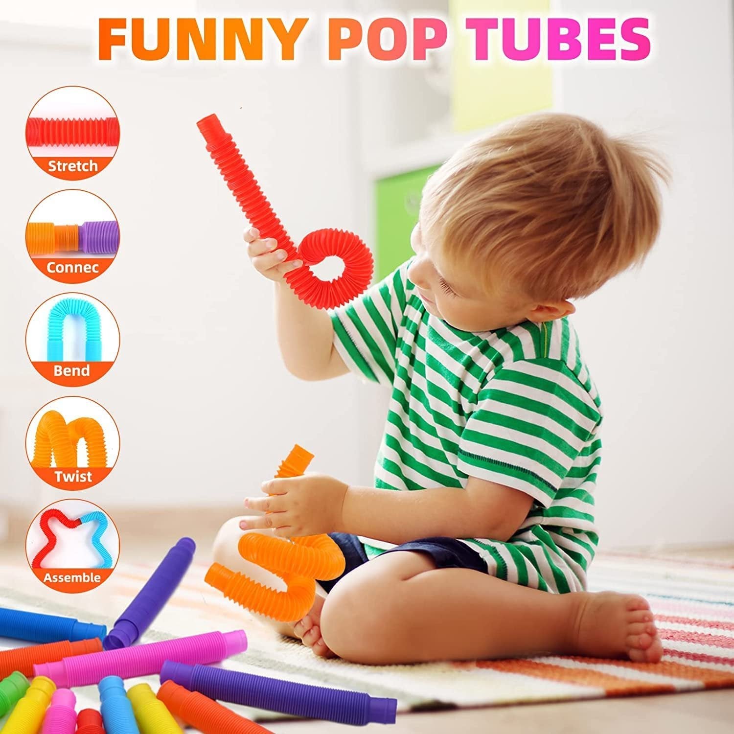 Big Pop Tube Ring (Set of 6) ? Colorful Fidget Toy for Kids ? Stretch, Squeeze, and Pop for Sensory Fun

