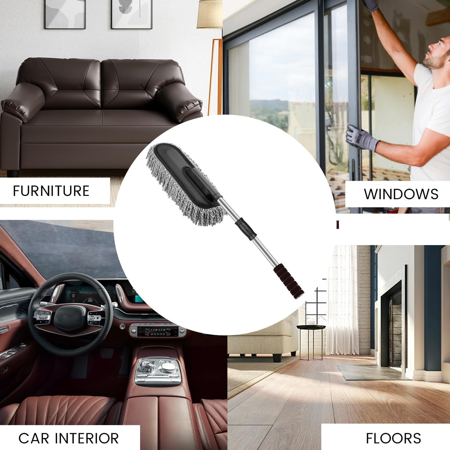 Microfiber Car Duster ? Soft and Gentle Car Cleaning Tool ? Removes Dust and Dirt without Scratching

