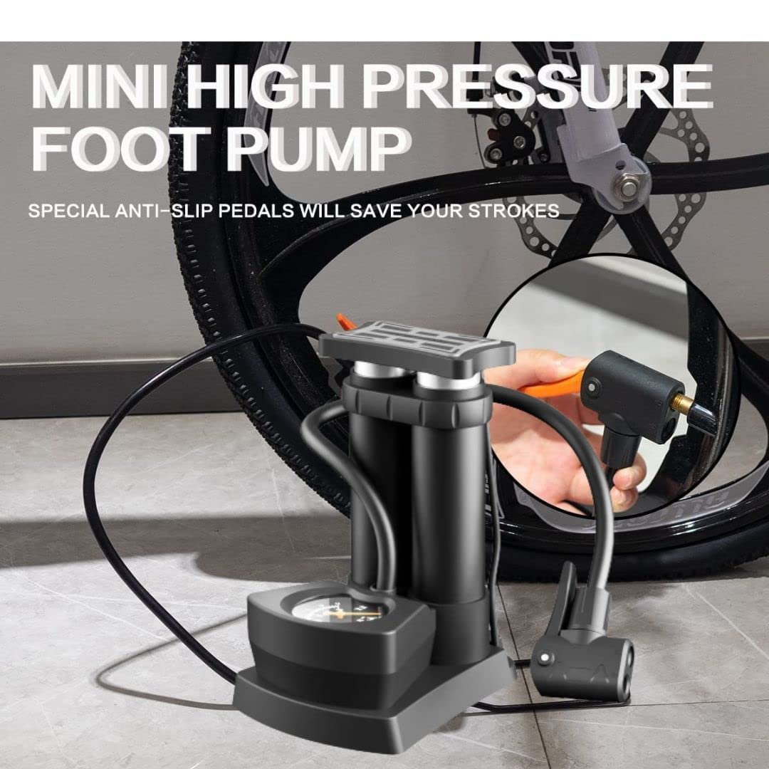 Double Cylinder Foot Pump ? High-Pressure Foot Pump for Tires and Sports Equipment ? Durable and Fast Inflation

