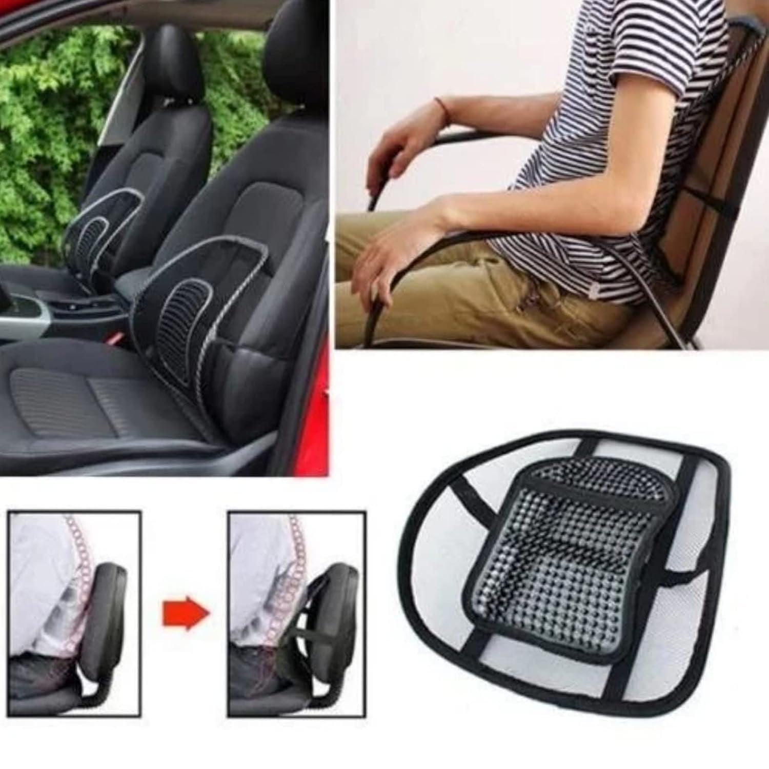 Orthopedic Lumber Back Support Cushion ? Memory Foam Lower Back Pillow for Chair, Office, Car & Home ? Posture Corrector with Adjustable Strap
