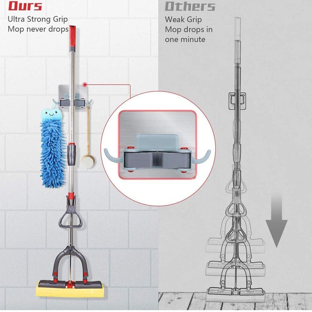 1 Slot Broom Holder Mop Hook ? Wall-Mounted Organizer for Cleaning Tools ? Easy Installation and Space-Saving Solution
