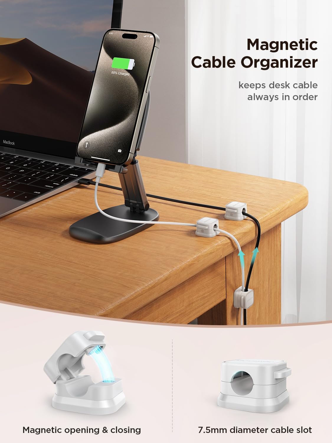6 Pack Magnetic Cable Clips ? Cable Organizer for Charging Cords, USB Cables, and More, Strong Magnetic Hold

