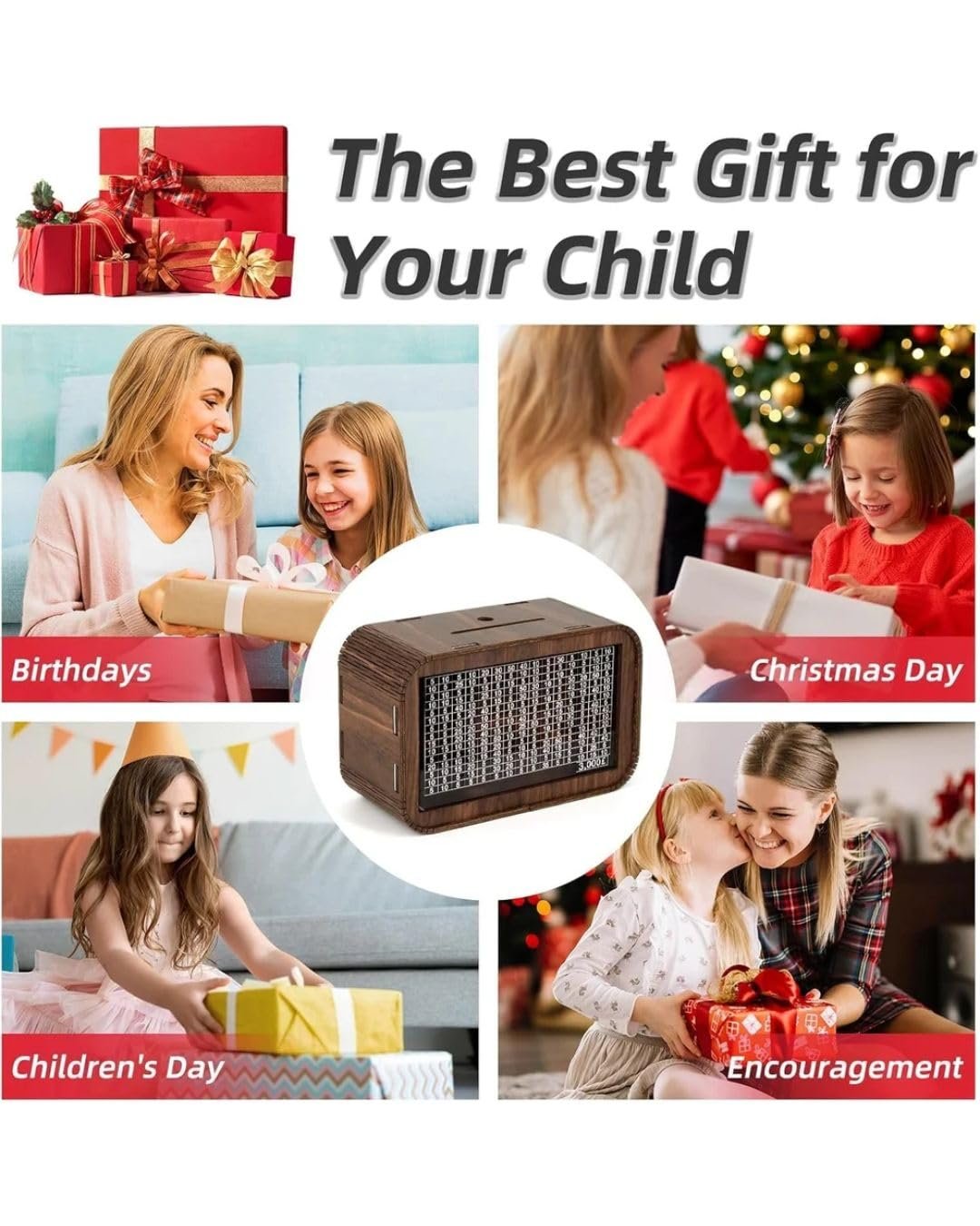 Wooden Money Piggy Bank ? Creative Wooden Savings Bank, Secure Slot for Coins and Bills, Cute Home Decor for Kids & Adults
