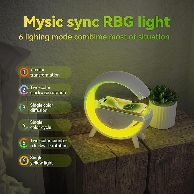 G Speaker Lamp & Alarm Clock with Charger ? 3-in-1 Wireless Bluetooth Speaker, Smart Light, and Phone Charging Dock

