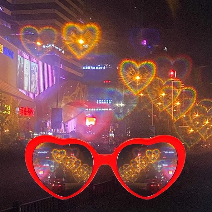 2 in 1 Heart Shaped Diffraction Glasses ? Fun & Colorful Light Effects for Parties & Special Events
