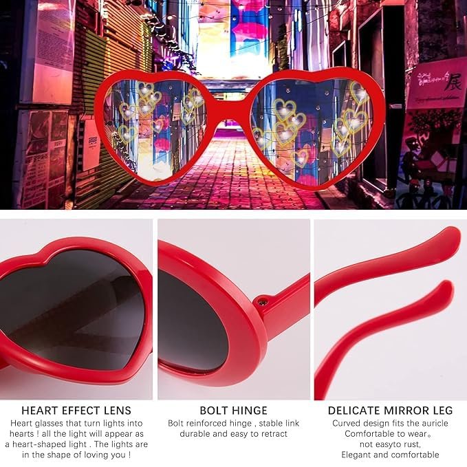 2 in 1 Heart Shaped Diffraction Glasses ? Fun & Colorful Light Effects for Parties & Special Events
