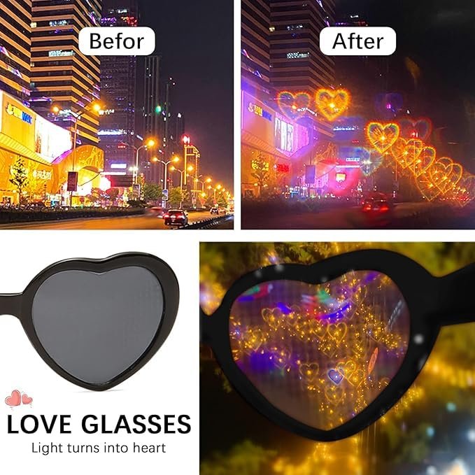 2 in 1 Heart Shaped Diffraction Glasses ? Fun & Colorful Light Effects for Parties & Special Events
