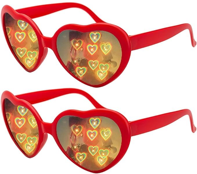 2 in 1 Heart Shaped Diffraction Glasses ? Fun & Colorful Light Effects for Parties & Special Events
