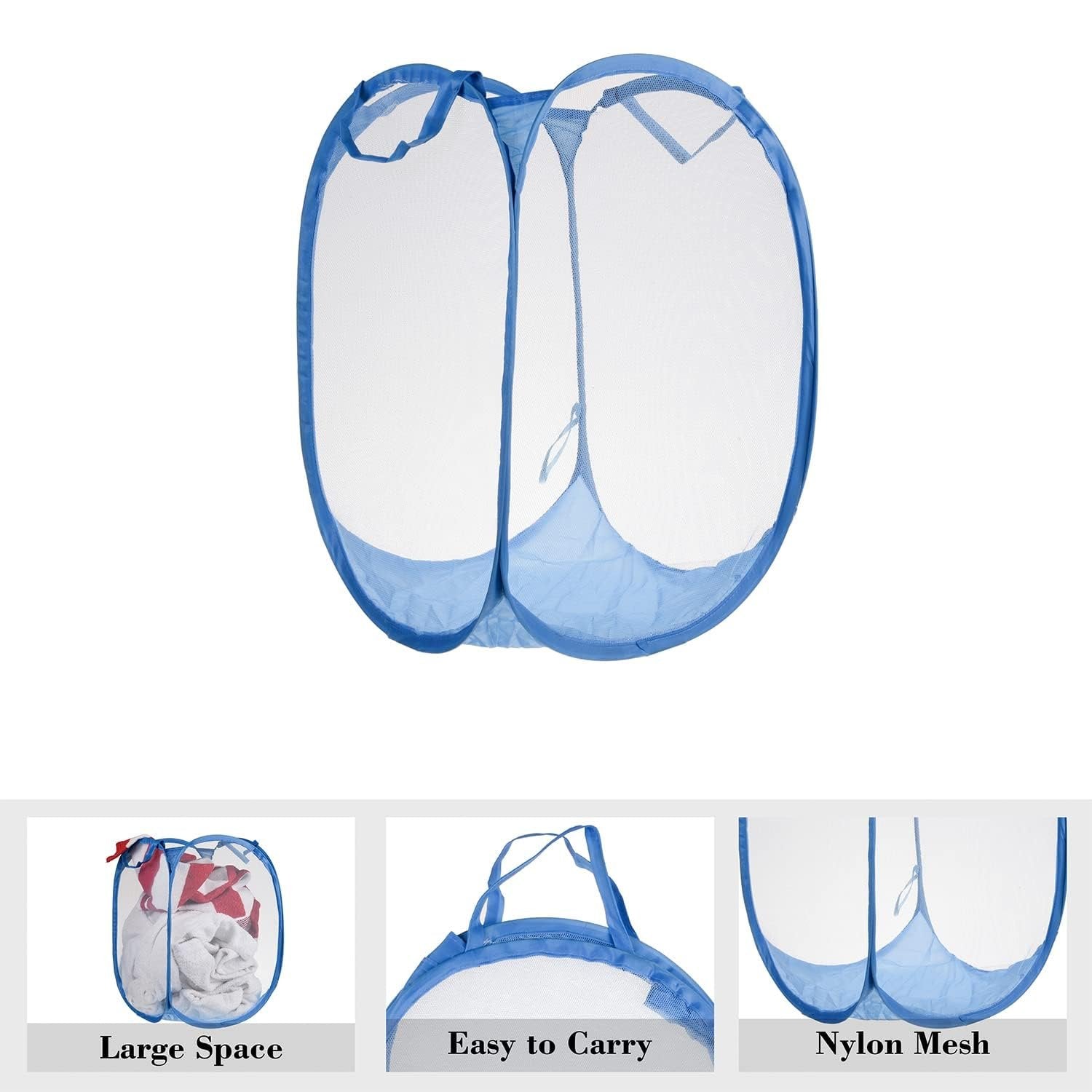 Net Laundry Bag Foldable ? Breathable Mesh Laundry Basket with Handles, Space-Saving Design

