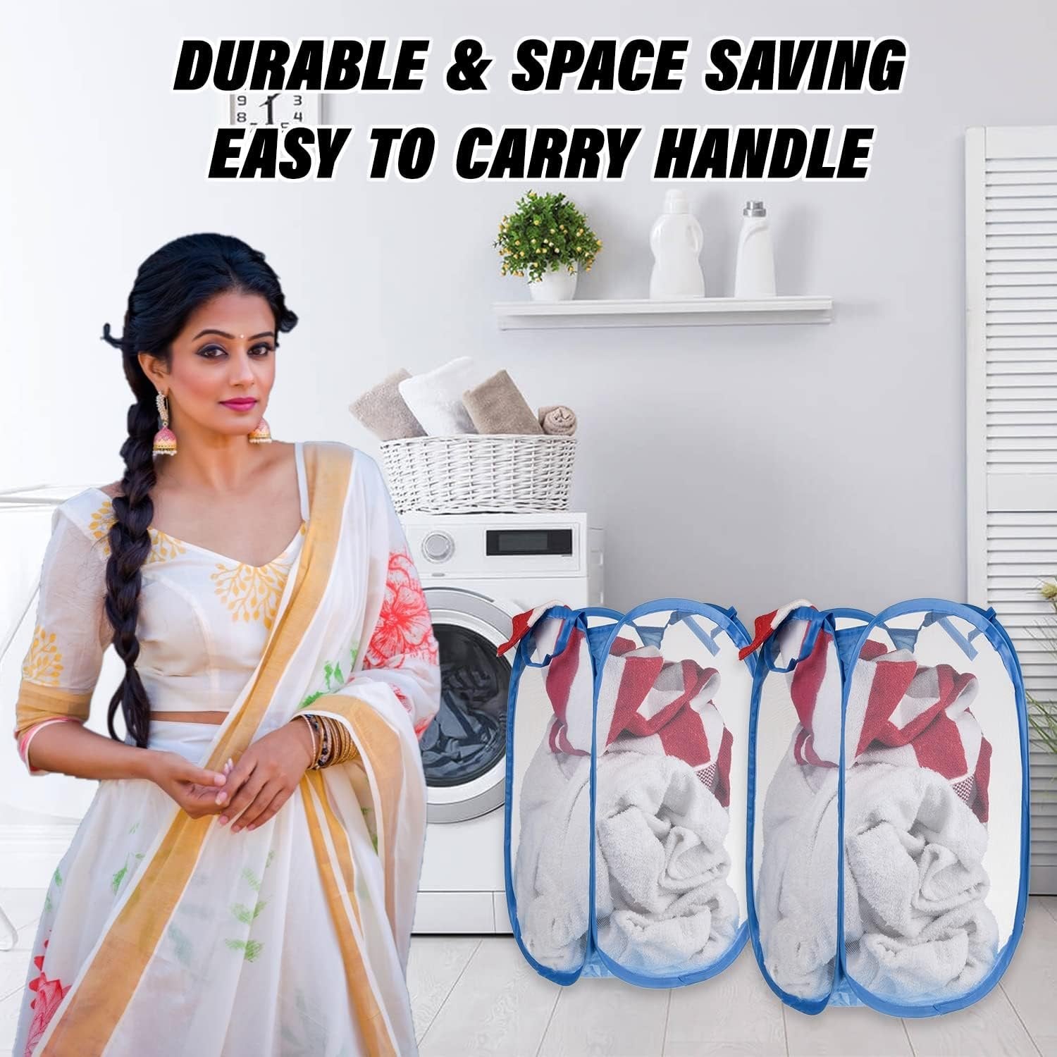 Net Laundry Bag Foldable ? Breathable Mesh Laundry Basket with Handles, Space-Saving Design

