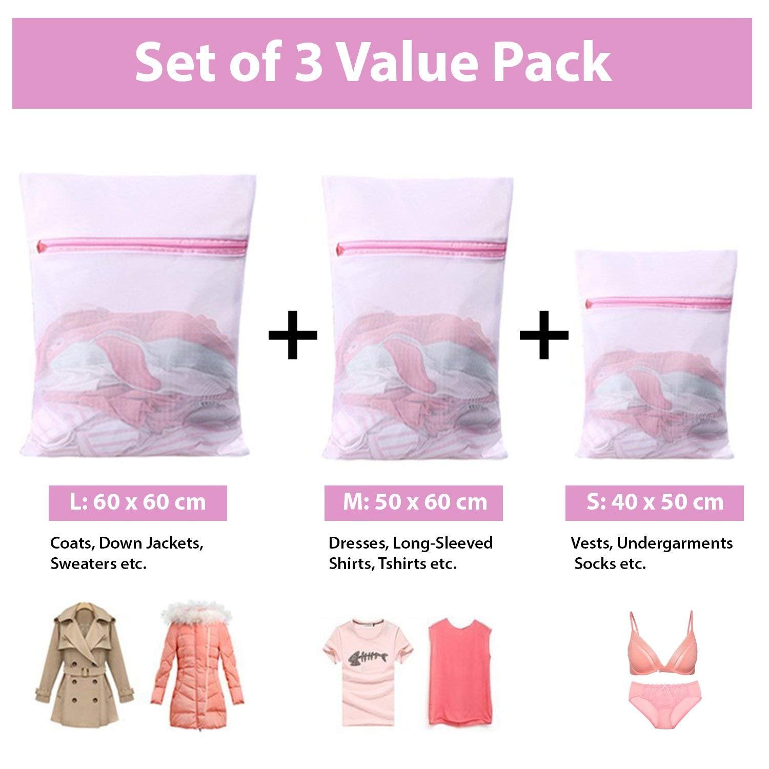 Laundry Clothes Washing Bag, Pack of 3 ? Mesh Zipper Bags for Delicate Clothing & Underwear

