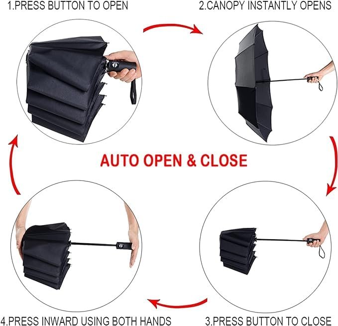 Black Umbrella ? Classic Windproof Compact Folding Umbrella for Rain & Sun Protection

