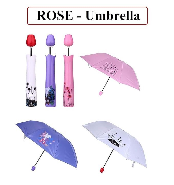 Rose Umbrella ? Elegant Floral Folding Umbrella for Women with UV Protection

