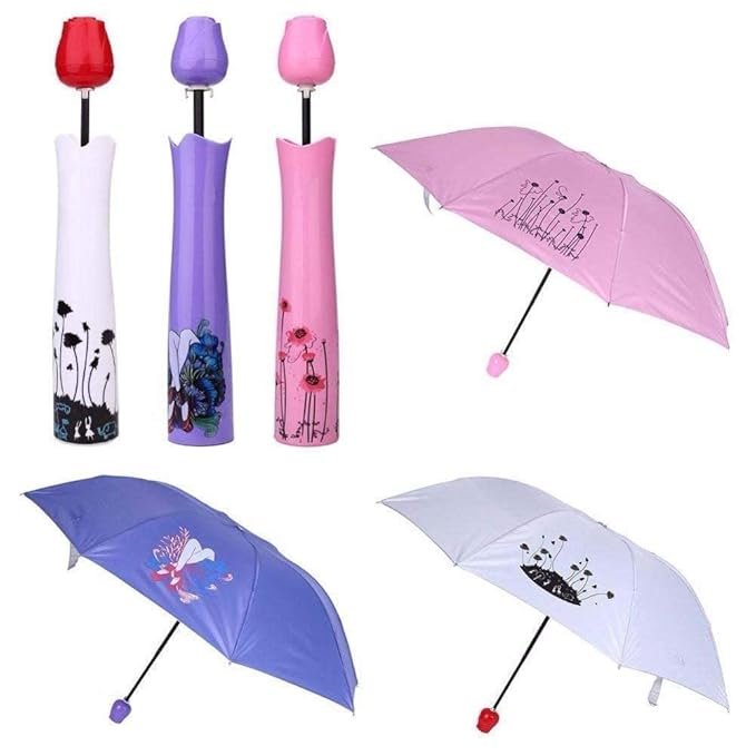 Rose Umbrella ? Elegant Floral Folding Umbrella for Women with UV Protection


