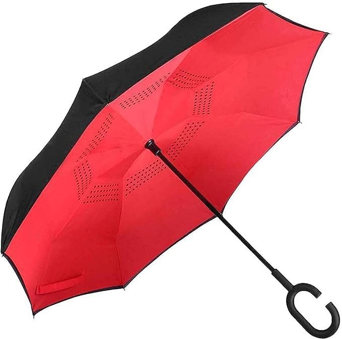 C Handle Umbrella ? Inverted Windproof Umbrella with Hands-Free C-Shaped Handle

