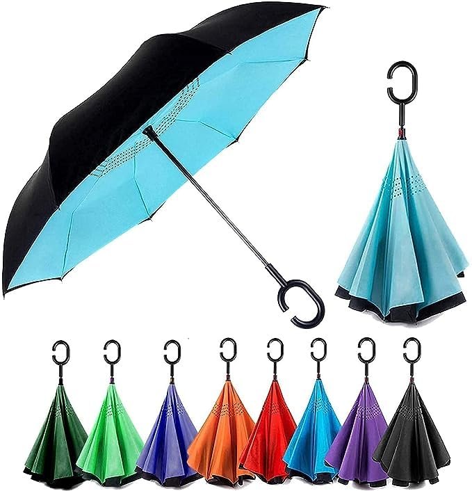 C Handle Umbrella ? Inverted Windproof Umbrella with Hands-Free C-Shaped Handle


