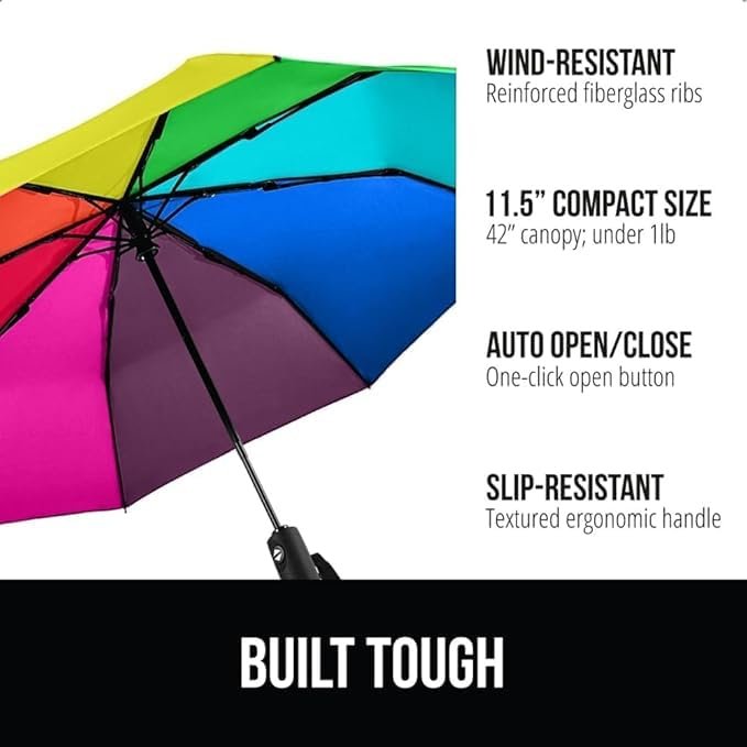 Rainbow Umbrella ? Large Colorful Windproof Umbrella for Rain & Sun

