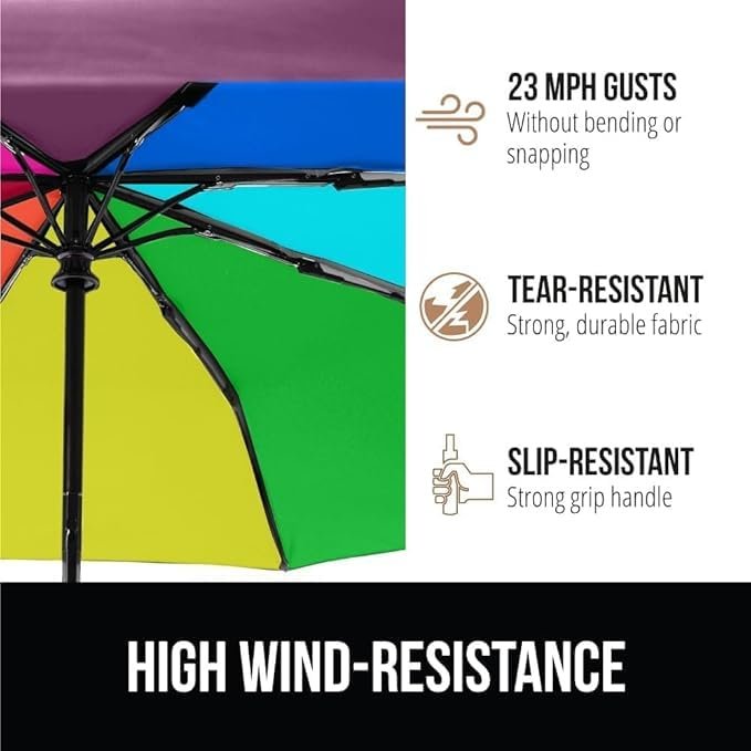 Rainbow Umbrella ? Large Colorful Windproof Umbrella for Rain & Sun

