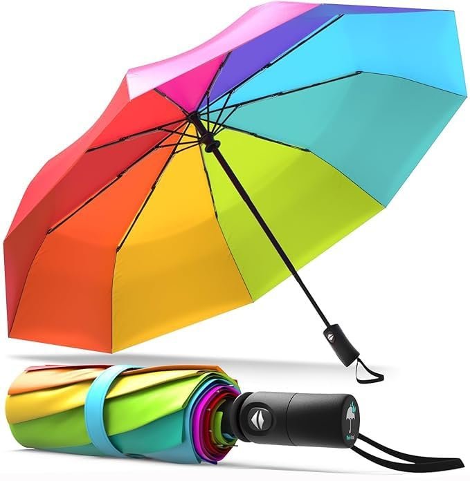 Rainbow Umbrella ? Large Colorful Windproof Umbrella for Rain & Sun

