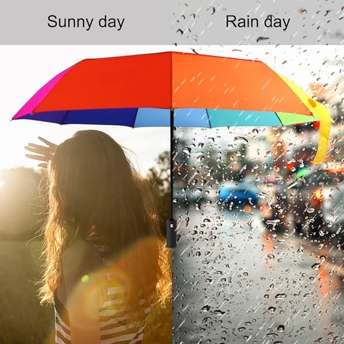 Rainbow Umbrella ? Large Colorful Windproof Umbrella for Rain & Sun

