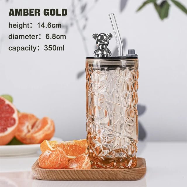 350ML Bear Shape Glass Cup with Straw ? Cute and Fun Glass Mug for Kids and Adults, Perfect for Juices, Milk, or Water


