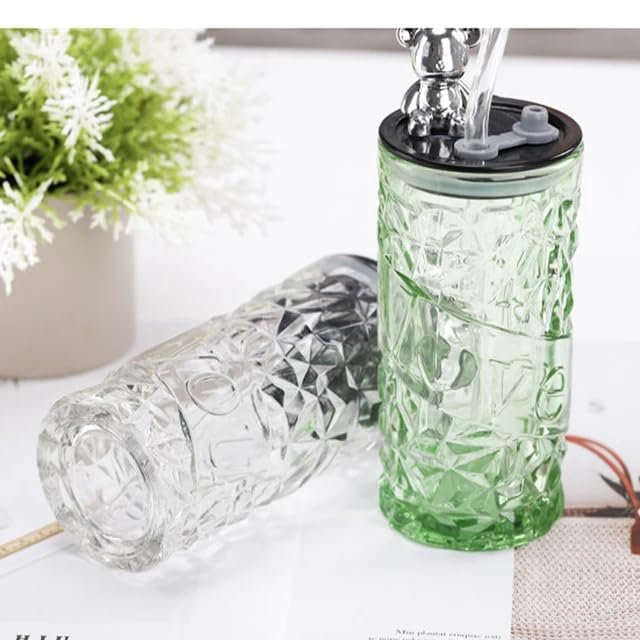 350ML Bear Shape Glass Cup with Straw ? Cute and Fun Glass Mug for Kids and Adults, Perfect for Juices, Milk, or Water

