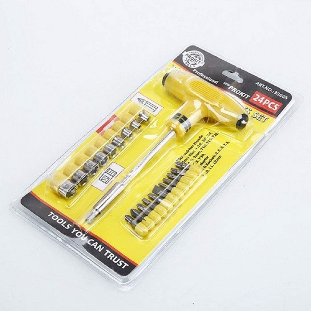 24 Pcs T-Shape Screwdriver Tool Set ? Multi-Bit Repair Tool Kit for Home, Bike, and Electronics
