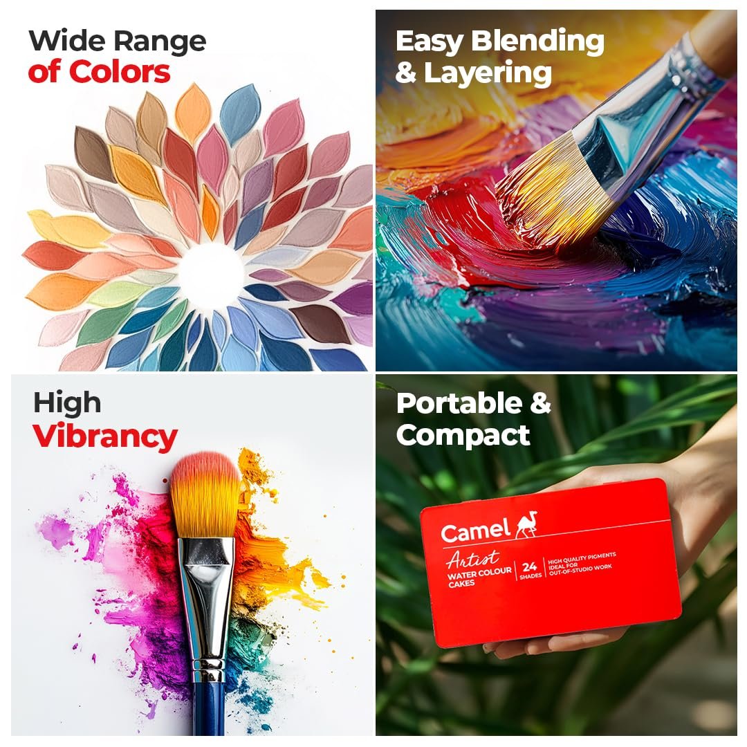 Watercolours Cakes (24 PCS) ? Set of Vibrant Watercolor Cakes for Painting, Drawing, and Crafting

