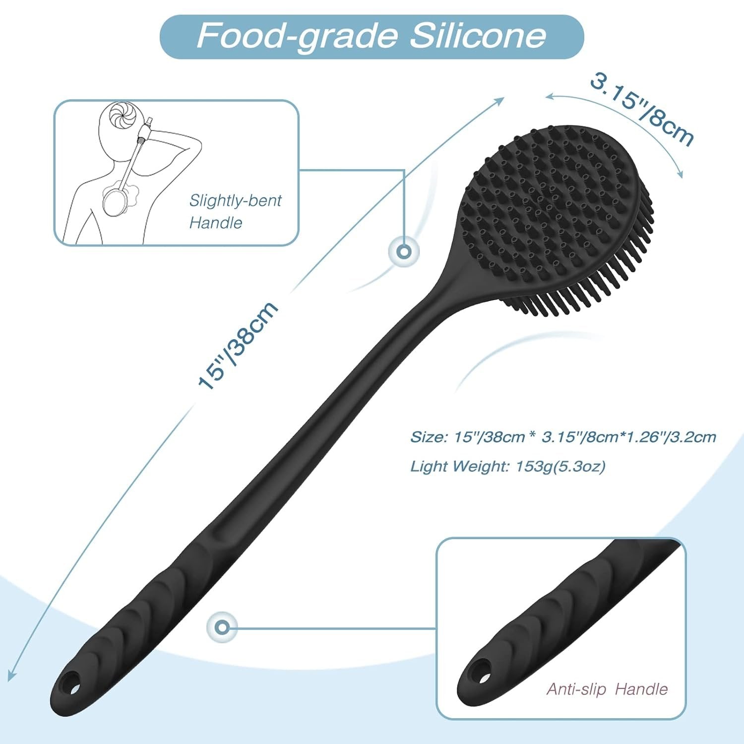 Silicone Body Bath Brush for Shower – Soft Bristles Exfoliating Scrubber for Body & Back – Hygienic, Durable, Quick-Dry – Gentle Skin Cleansing Tool for Men, Women & Kids