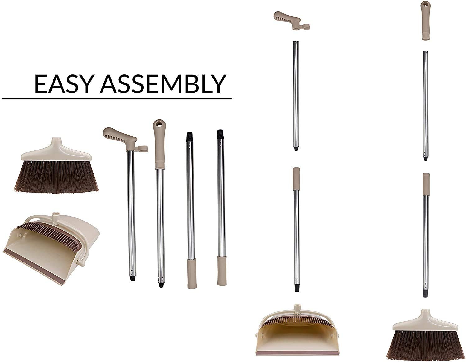 Mop with Broom Holder & Dustpan ? 3-in-1 Cleaning Set with Upright Stand, Clip-On Holder & Self-Cleaning Pan, Space-Saving Organizer for Home, Kitchen & Bathroom